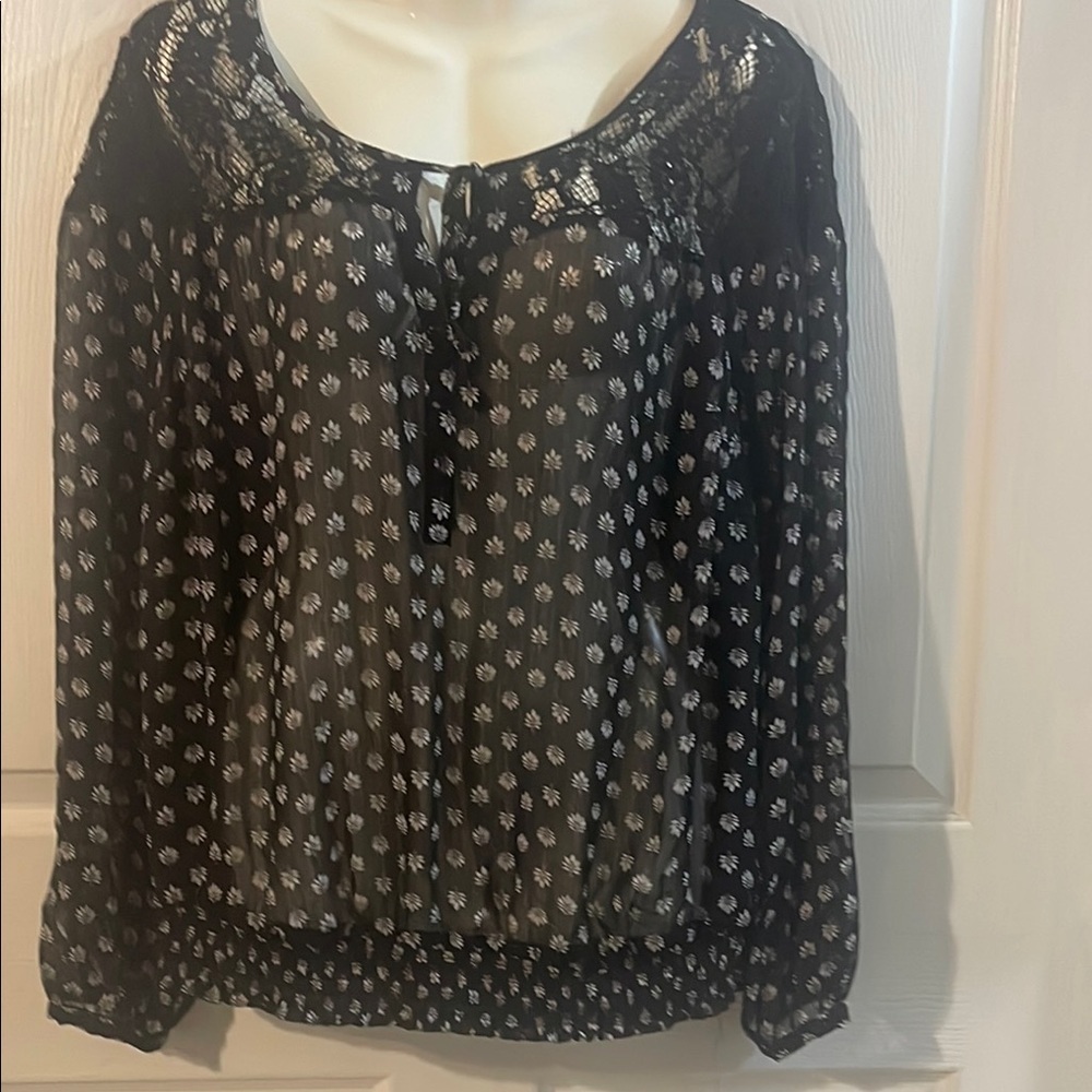 Torrid Sheer Black Blouse with White Floral Design